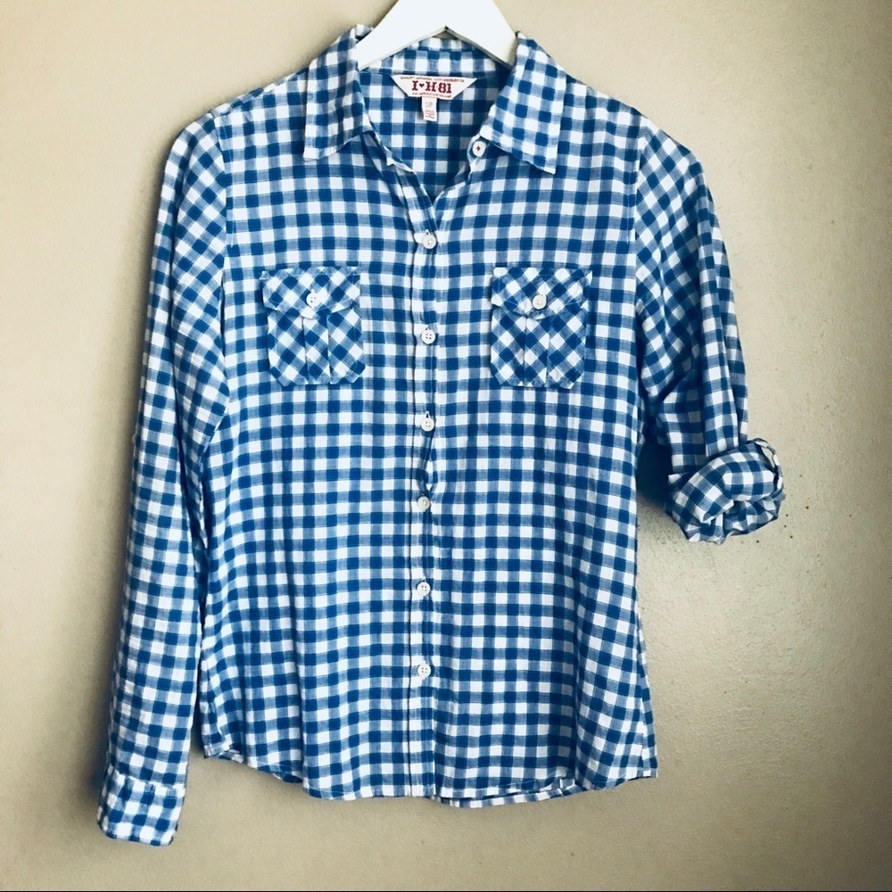 [F21] Blue Checkered Plaid Shirt